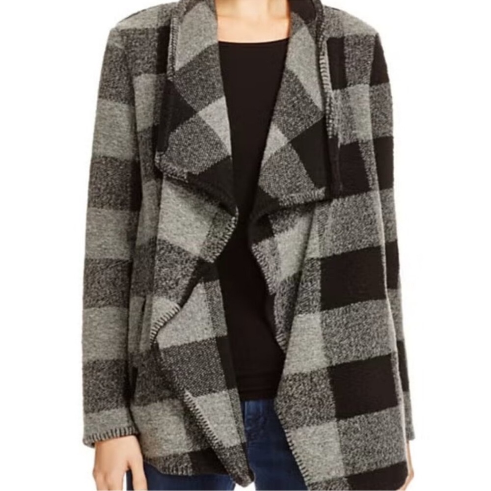 BB Dakota Ailsa Black and Gray Plaid Open Front Drapery Jacket, size M